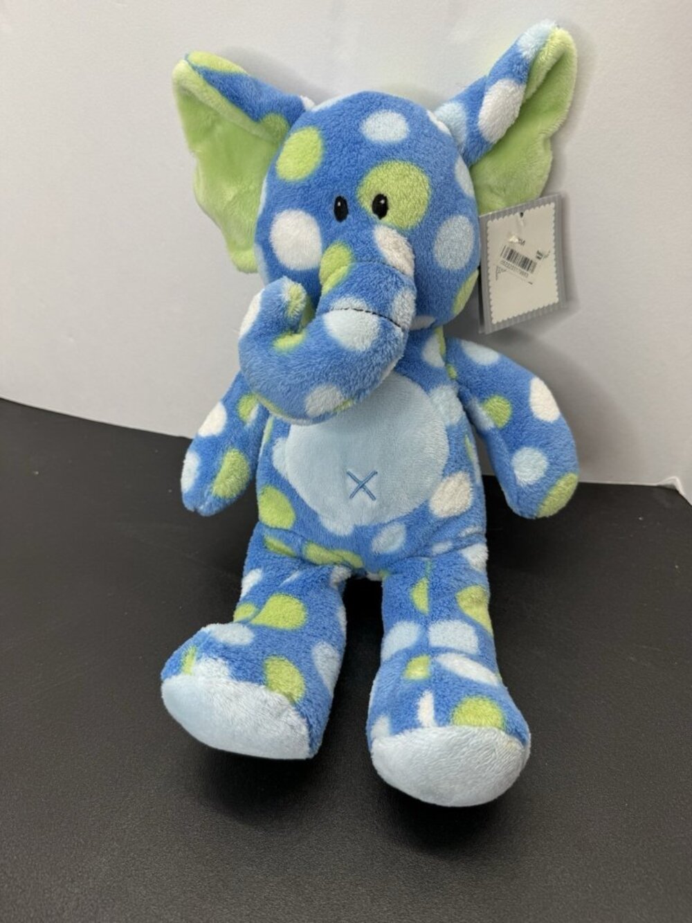 First Impressions Blue Polka Dot Elephant Plush Stuffed Animal Lovey Tag 15”